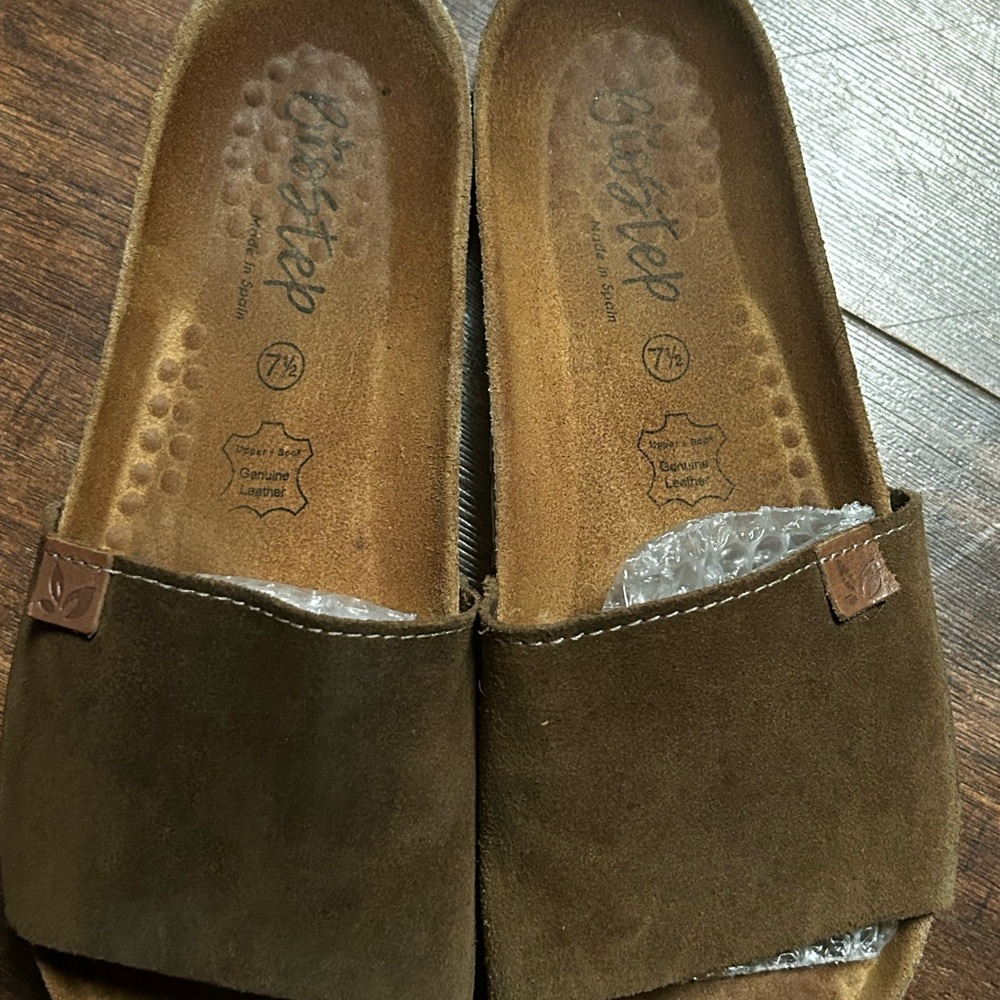 Biostep Sandals Womens 7.5 Slide Brown Leather Comfort Casual Slip On Open Toe - Picture 2 of 6